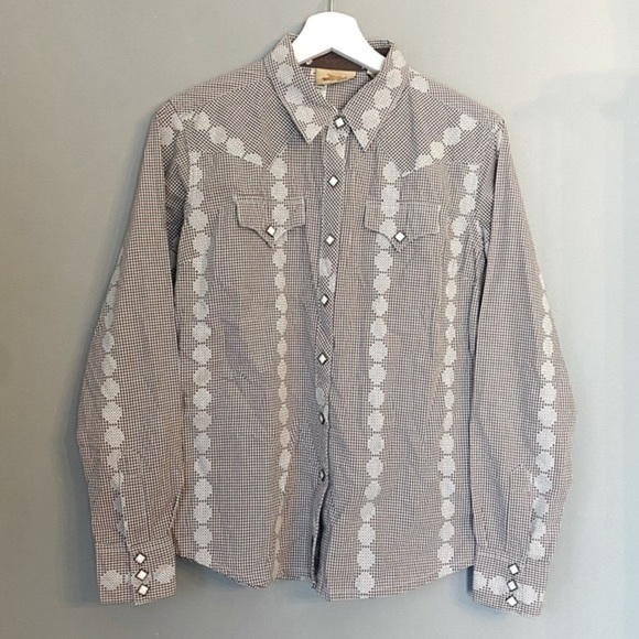 Wrangler Brown and White Plaid Western Style Collared Dress Shirt - Picture 1 of 11